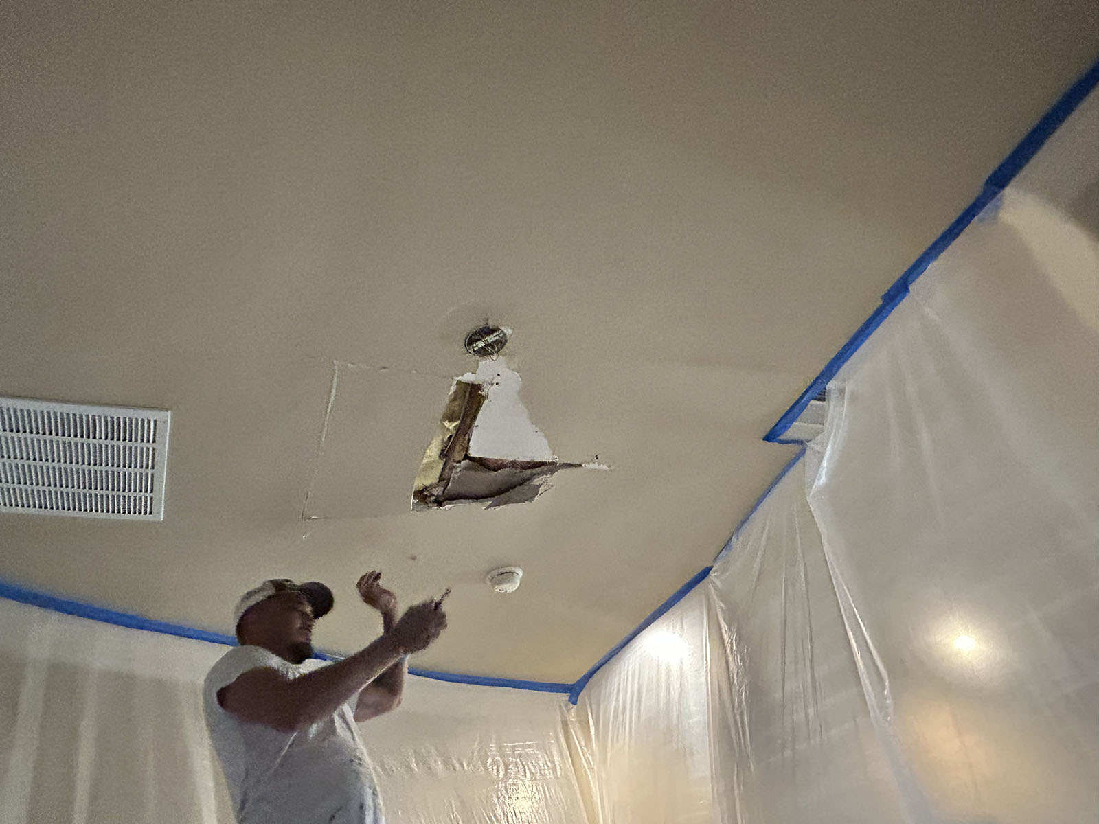 Ceiling Repair After an Attic Fall-Through, before